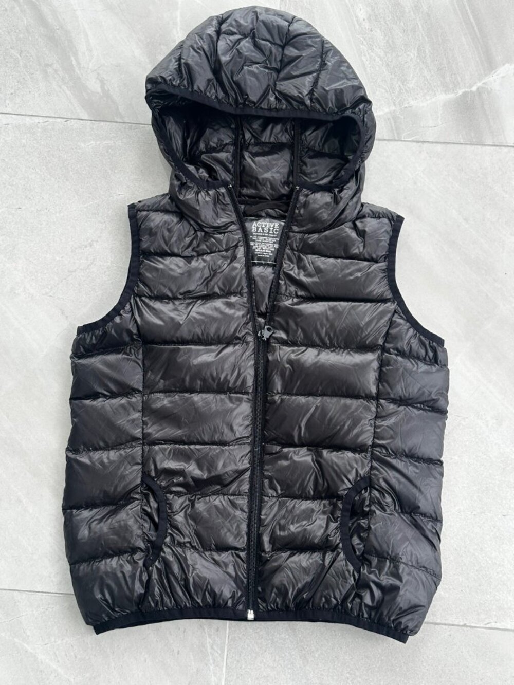 Active Basic Ultra-Lightweight Down Feather Vest w/ Hood Pack Vest S Black